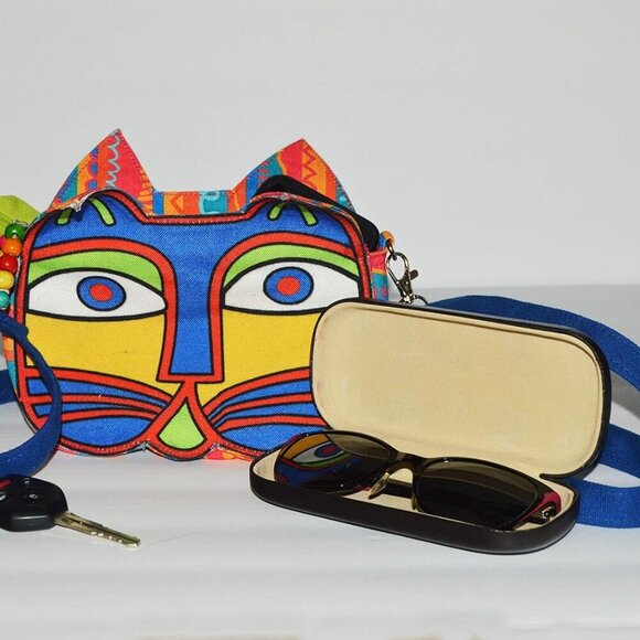 Cat-On-the-Bag A-Mews-Ing Kitty Face Fun Colorful Crossbody Bag | One Pocket Sli - Picture 6 of 7